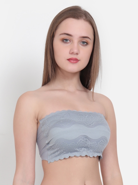 Golden Girl Grey Lace Non-Wired Lightly Padded Bandeau Bra 6030_Grey_30A