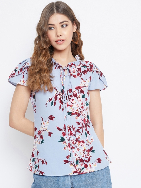 Berrylush Women Blue Floral Printed Top