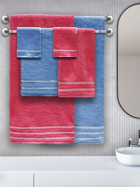 Trident Unisex Set Of 6 Solid 380 GSM Comfort Living Towels, Pink