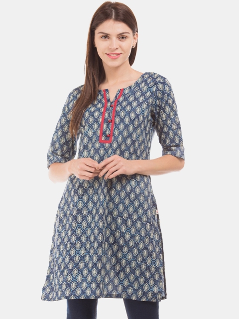 Karigari Women Blue & Beige Printed Straight Kurta