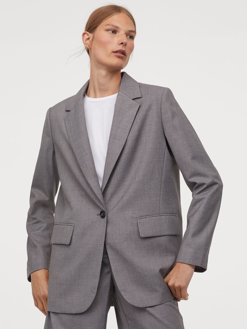 H&M Women Grey Solid Oversized Jacket