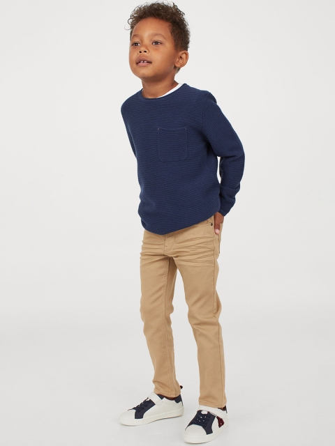 H&M Boys Beige Solid Slim Fit Twill Trousers