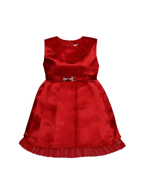 Wish Karo Girls Red Solid Fit and Flare Dress