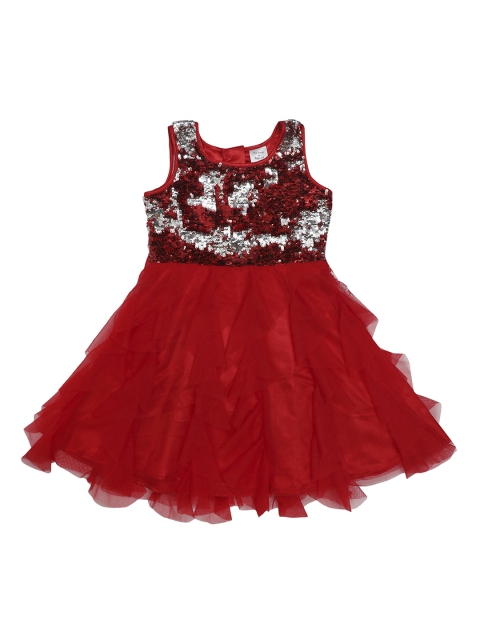 Doodle Girls Red & Silver Sequinned Fit and Flare Dress