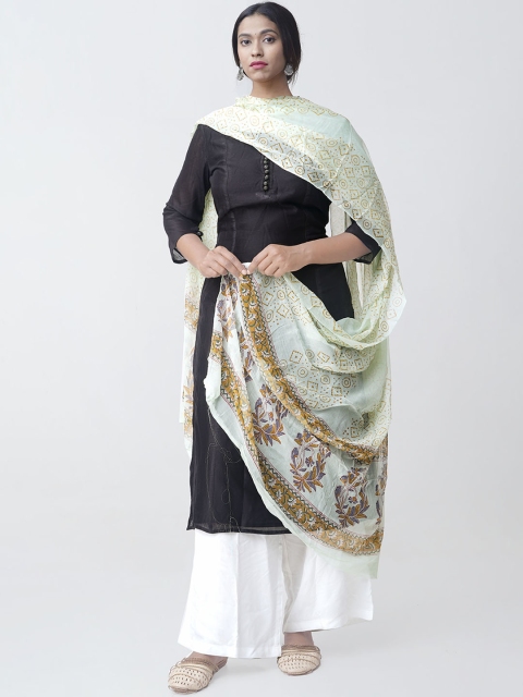 Unnati Silks Green Floral Printed Sustainable Dupatta