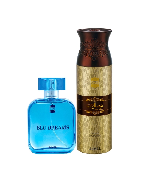 Ajmal Unisex Set of Blu Dreams Eau De Parfum Citurs Perfume & Wisal Dhahab Deodorant, Multi
Ajmal Unisex Set of Blu Dreams Eau De Parfum Citurs Perfume & Wisal Dhahab Deodorant, Multi