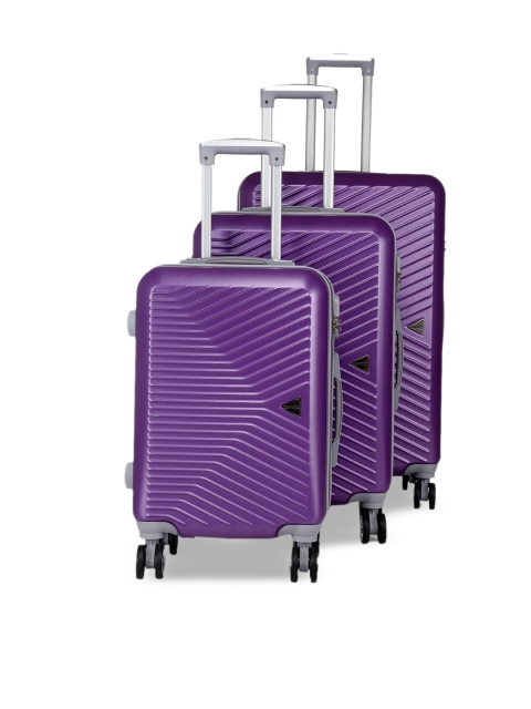 Teakwood Leathers Unisex Set Of 3 Purple Textured Hard-Sided Trolley Suitcases