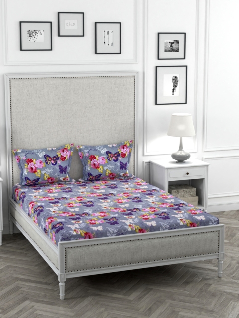 STELLAR HOME Multicoloured Floral 1 Bedsheet with 2 Pillow Covers, Multi