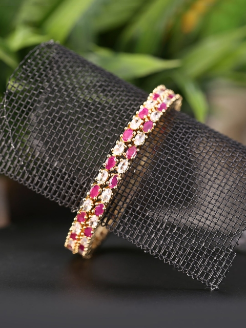 Yellow Chimes Set Of 2 Gold-Plated Pink & White AD-Studded Handcrafted Bangles