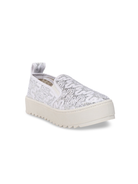 SCENTRA Women White Embroidered Slip-On Sneakers