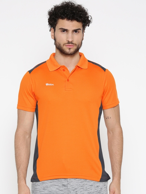 VEGA Men Orange Solid Polo Collar Dryfit T-shirt