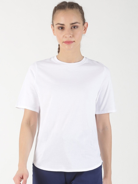 Soul Space Women White Solid Round Neck T-shirt