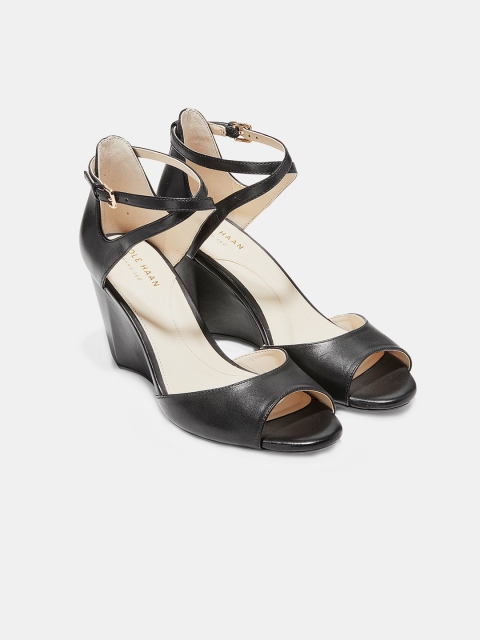 Cole Haan Women Black Solid Leather Wedges