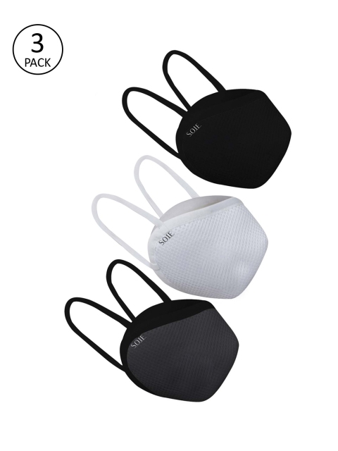 SOIE Unisex 3Pcs 7Ply SN 99.9 Protective Outdoor Face Masks, Black