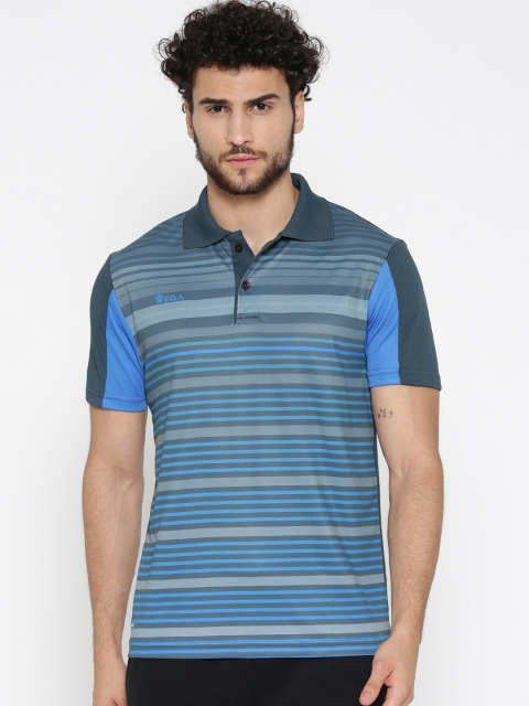 VEGA Men Grey Striped Polo Collar T-shirt