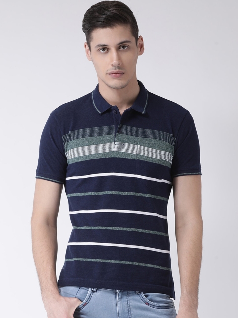 COBB Men Navy Blue Striped Polo Collar T-shirt