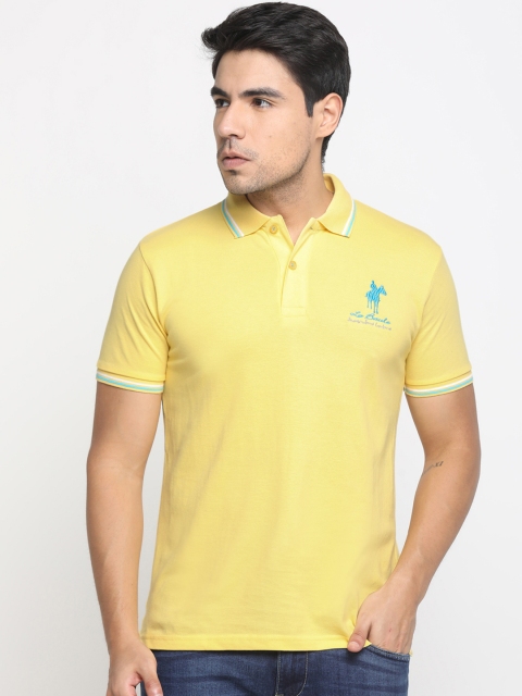 Masculino Latino Men Yellow Solid Polo Collar T-shirt