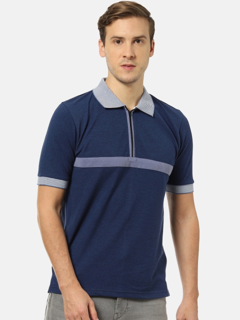 Campus Sutra Men Navy Blue Solid Polo Collar T-shirt