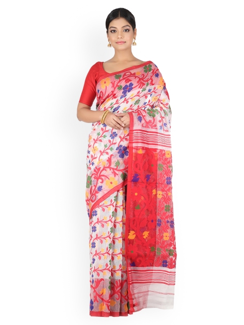 PinkLoom Multicoloured Pure Cotton Woven Design Jamdani Saree, Multi