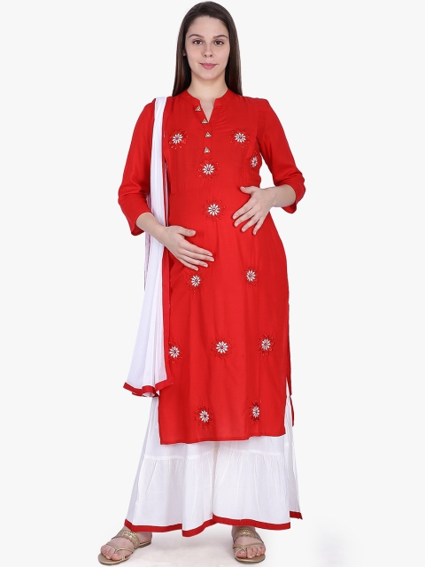 MomToBe Women Red & White Embroidered Maternity & Feeding Kurta with Palazzos & Dupatta
MomToBe Women Red & White Embroidered Maternity & Feeding Kurta with Palazzos & Dupatta
