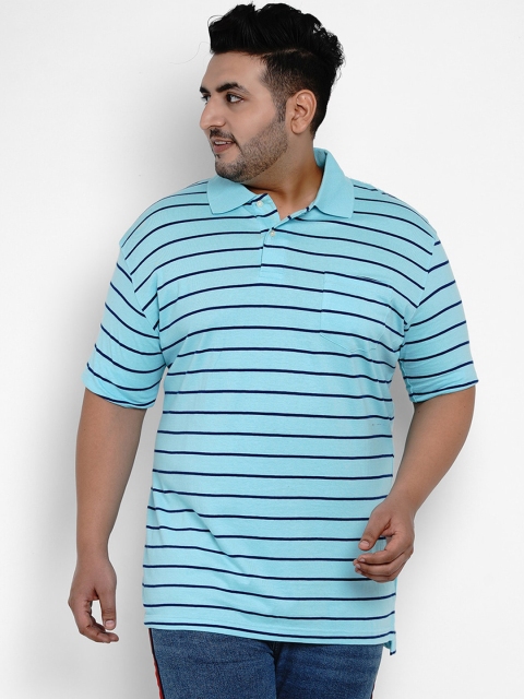 Santonio Men Blue Striped Polo Collar T-shirt
