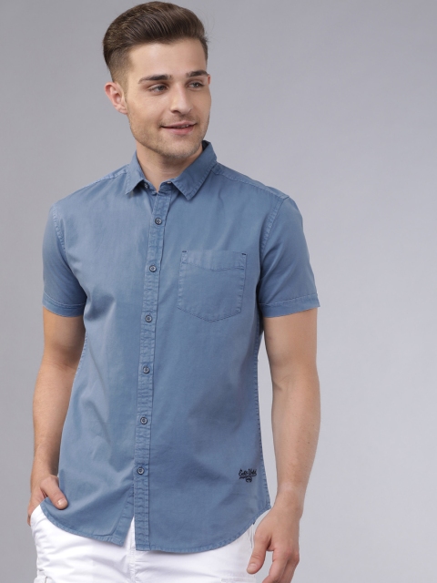 Ecko Unltd Men Blue Slim Fit Solid Casual Shirt