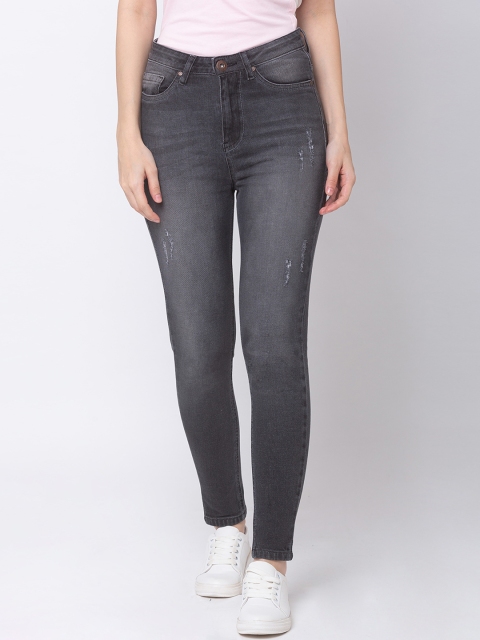 TARAMA Women Black Skinny Fit High-Rise Low Distress Stretchable Jeans