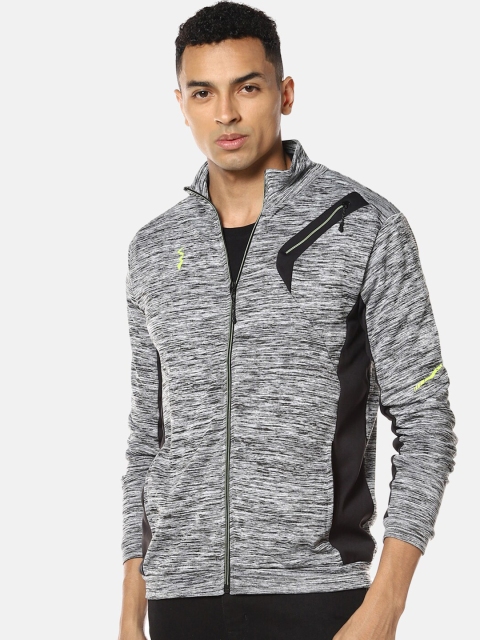 Campus Sutra Men Grey & Black Printed Windcheater Sporty Jacket