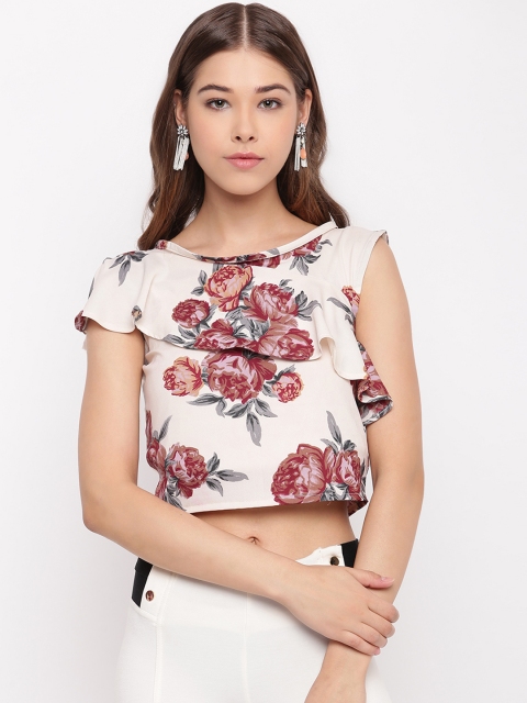 Capybara Women Cream-Coloured Printed Crop Top