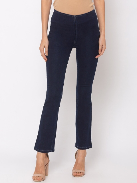 TARAMA Women Blue Solid Skinny-Fit Pull-On Flare Jeggings