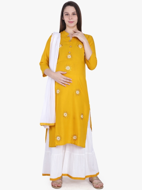 MomToBe Women Yellow & White Embroidered Maternity & Feeding Kurta with Palazzos & Dupatta
MomToBe Women Yellow & White Embroidered Maternity & Feeding Kurta with Palazzos & Dupatta
