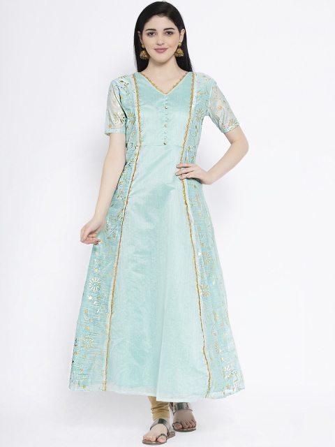 studio rasa Women Blue Embroidered A-Line Kurta