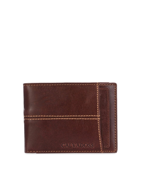 Calvadoss Men Brown Solid Leather Two Fold Wallet