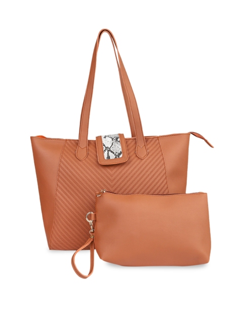 LEGAL BRIBE Tan Brown Animal Textured Tote Bag with Pouch