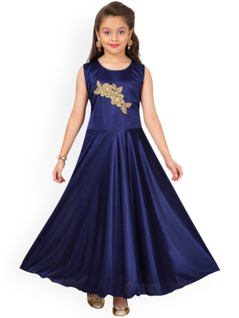 Aarika Girls Navy Blue Embellished Maxi Dress