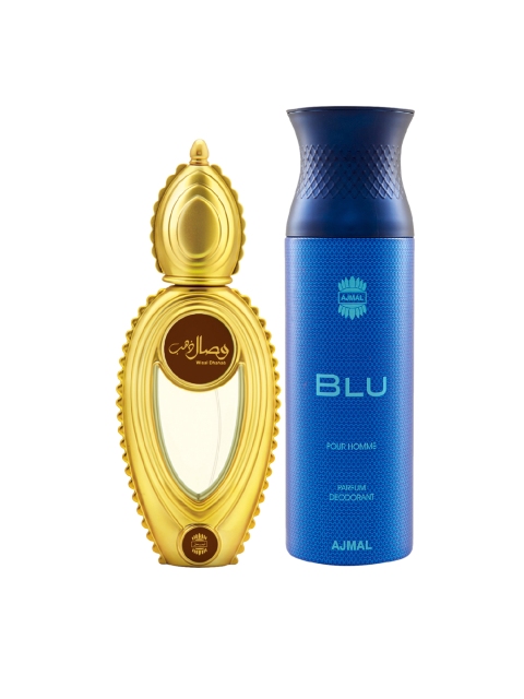 Ajmal Unisex Set Of 2 WisalD EDP Perfume Scent for skin 50ML & Blu Deodorant Spray 200ML, Multi