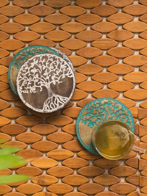 ExclusiveLane Set Of 4 Handcrafted Rustic Finish Tree Of Life Round Mango Wood Coasters, Brown
ExclusiveLane Set Of 4 Handcrafted Rustic Finish Tree Of Life Round Mango Wood Coasters, Brown