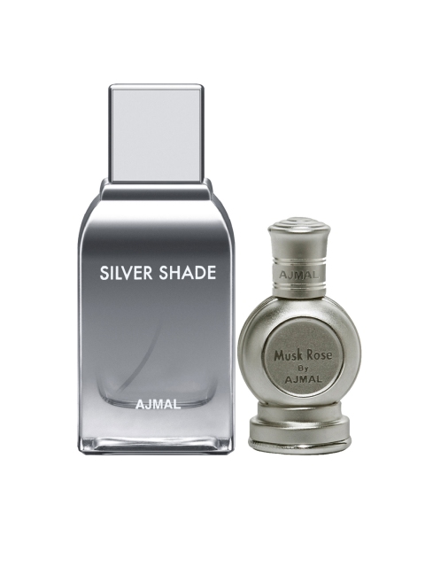 Ajmal Set of 2 Silver Shade EDP Citrus Woody Perfume & Musk Rose CP Oil Floral Attar, Multi
Ajmal Set of 2 Silver Shade EDP Citrus Woody Perfume & Musk Rose CP Oil Floral Attar, Multi