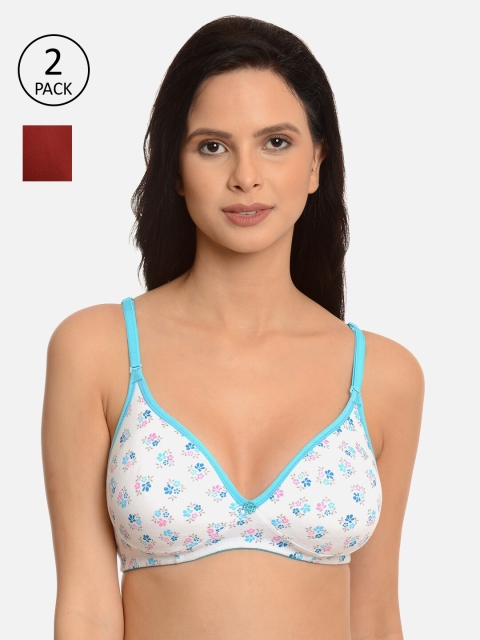 mod & shy Maroon & White Pack of 2 Printed Non-Wired Non Padded Everyday Bra MS8892