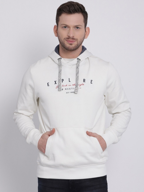 t-base Men Off-White Printed Hooded Sweatshirt
