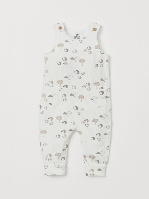 H&M Infants White Printed Ribbed Romper Suit