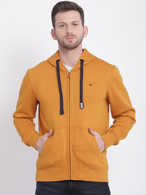 t-base Men Mustard Yellow Solid Hooded Sweatshirt