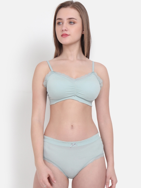Golden Girl Women Sea Green Solid Lingerie Set Set Sports_30A