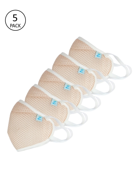 ZIYAA Unisex Beige Pack Of 5 Reusable 4-Ply Cloth Masks