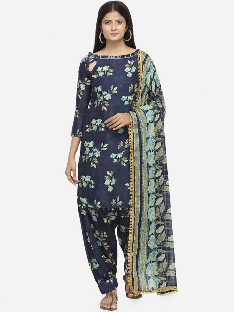 SHAVYA Blue & Green Cotton Blend Unstitched Dress Material