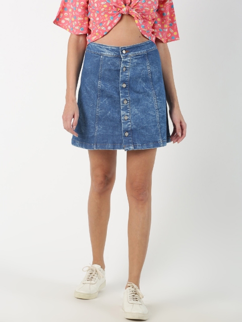 Blue Saint Women Blue Solid Denim A-Line Skirt