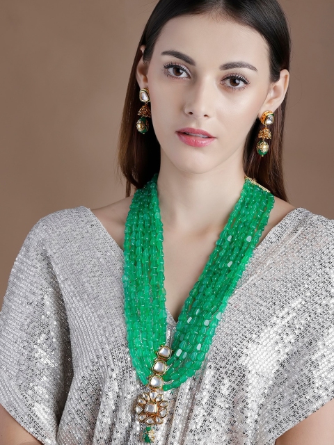 Rubans 22K Gold-Plated Green & White Kundan-Studded Multi-Layered Handcrafted Necklace Set
Rubans 22K Gold-Plated Green & White Kundan-Studded Multi-Layered Handcrafted Necklace Set