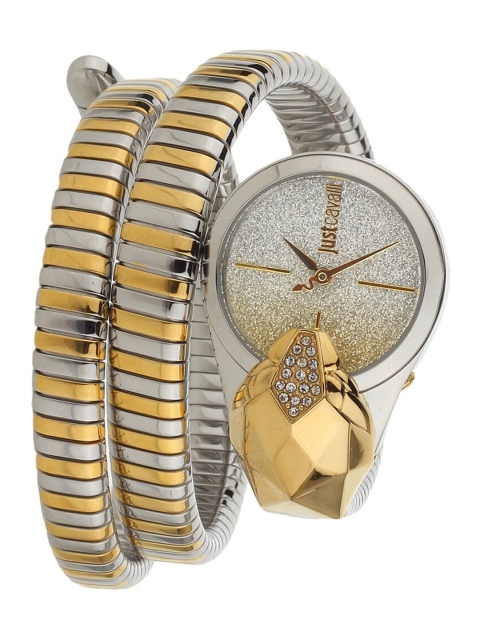 Just Cavalli Women Silver & Gold Glam Snake Analogue Watch JC1L114M0065