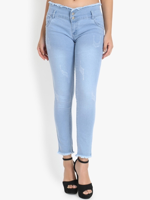 Perfect Outlet Women Blue Skinny Fit High-Rise Low Distress Jeans
