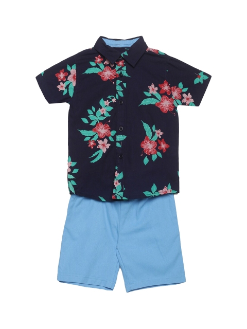 FLENZA Boys Blue Printed Shirt with Shorts